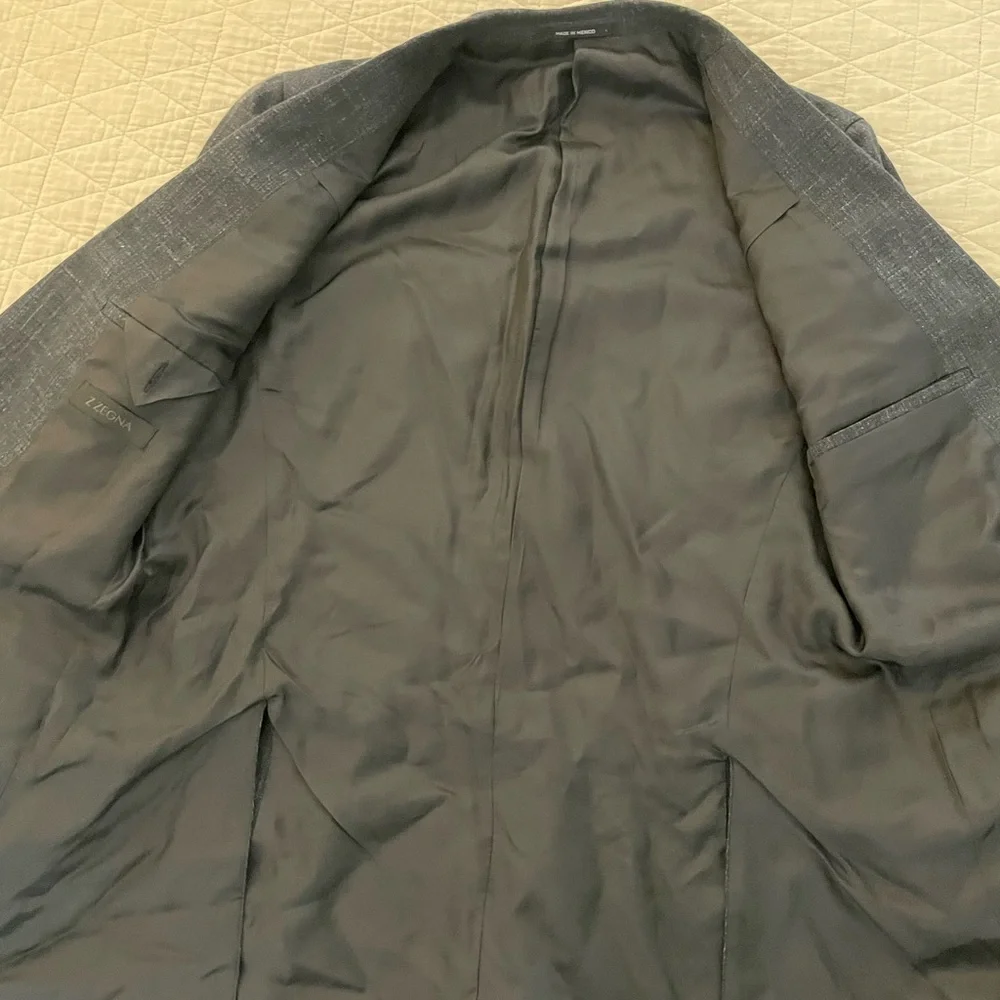 Z Zegna‎ Angora Wool-Cotton Suit Jacket in Charcoal Size 50 L US 40 L $995